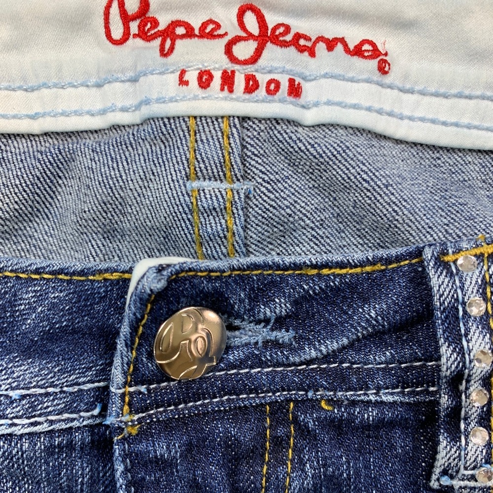Pepe Jeans Womens 16 (32x32) Blue Bootcut Flare Bling Bedazzled Union Jack Y2K - Picture 4 of 10